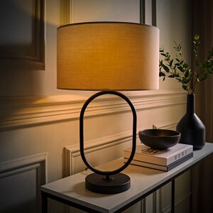 17 Stories Suejin Charcoal Fabric Drum Lamp Shade Brushed Chrome Oval Table Lamp Black/Beige 42.3cm H X 25cm W X 25cm D 17 Stories Suejin Charcoal Fabric Drum Lamp Shade Brushed Chrome Oval Table Lamp Black/Beige 42.3cm H X 25cm W X 25cm D