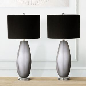 Ivy Bronx Clytee Living Room Table Lamp with Glass Base, Bedside Buffet Lamp with Velvet Shade Clear;Grey 81.3cm H X 40.6cm W X 40.6cm D Ivy Bronx Clytee Living Room Table Lamp with Glass Base, Bedside Buffet Lamp with Velvet Shade Clear;Grey 81.3cm H X 40.6cm W X 40.6cm D