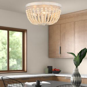 World Menagerie Wallick 3 - Light 32Cm Caged Solid Wood Bead Flush Mount Light White/Gold 18cm H X 32cm W X 32cm D World Menagerie Wallick 3 - Light 32Cm Caged Solid Wood Bead Flush Mount Light White/Gold 18cm H X 32cm W X 32cm D