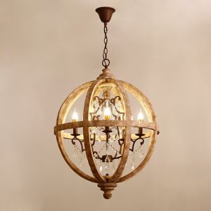 Fleur De Lis Living Retro Rustic Weathered Wooden Globe Caged Rust Metal Scroll Crystal 5-Light Chandelier Natural 77cm H X 62cm W X 62cm D Fleur De Lis Living Retro Rustic Weathered Wooden Globe Caged Rust Metal Scroll Crystal 5-Light Chandelier Natural 77cm H X 62cm W X 62cm D