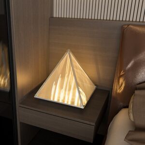 17 Stories Geometric Pyramid Table Lamp With Frosted Glass Shade 3-tone Dimmable Led Desk Lamp, Modern Nightstand Bedside Lighting Fixture, Stainless Steel Base Beige 30cm H X 25cm W X 25cm D 17 Stories Geometric Pyramid Table Lamp With Frosted Glass Shade 3-tone Dimmable Led Desk Lamp, Modern Nightstand Bedside Lighting Fixture, Stainless Steel Base Beige 30cm H X 25cm W X 25cm D