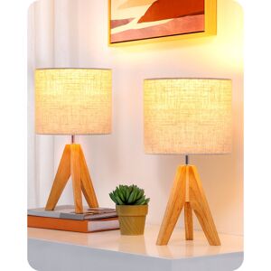 Norden Home 36CM Natural Wood Tripod Table Lamp with Linen Shade,Included LED Bulb Beige 36cm H X 20cm W X 20cm D Norden Home 36CM Natural Wood Tripod Table Lamp with Linen Shade,Included LED Bulb Beige 36cm H X 20cm W X 20cm D