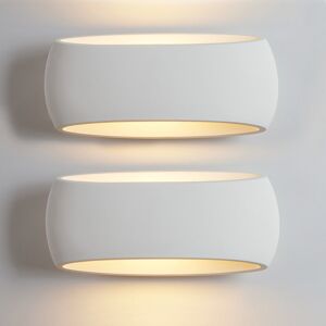 Metro Pack of 2 Modern Indoor Plaster Wall Light Paintable White Oval Shade E27 Bulb Base Up & Downlight Stainless Steel 12cm H x 38cm W x 17cm D Metro Pack of 2 Modern Indoor Plaster Wall Light Paintable White Oval Shade E27 Bulb Base Up & Downlight Stainless Steel 12cm H x 38cm W x 17cm D
