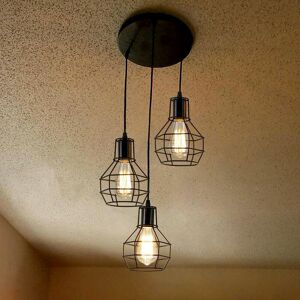 Borough Wharf Vintage 3-Light Cage Pendant – Adjustable Height ????? Hanging Light Black 121cm H X 20cm W X 20cm D Borough Wharf Vintage 3-Light Cage Pendant – Adjustable Height ????? Hanging Light Black 121cm H X 20cm W X 20cm D