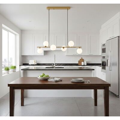 Firstlight Lando 6 Light Pendant Brushed Brass/White 22cm H X 82.5cm W Firstlight Lando 6 Light Pendant Brushed Brass/White 22cm H X 82.5cm W