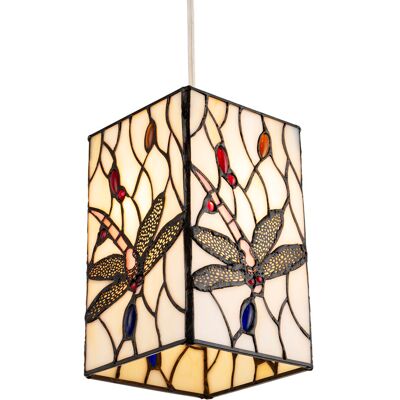 Astoria Grand Stained Glass Dragonfly Rectangular Tiffany Pendant Light Shade By White 20cm H X 13cm W X 13cm D Astoria Grand Stained Glass Dragonfly Rectangular Tiffany Pendant Light Shade By White 20cm H X 13cm W X 13cm D