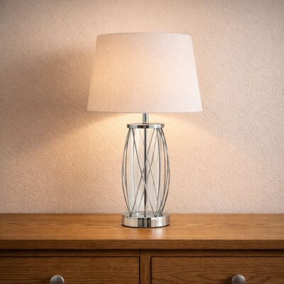 Fairmont Park Alexarae 50cm Glass & Metal Table Lamp with linen shade Silver/Natural 50cm H X 33cm W X 33cm D Fairmont Park Alexarae 50cm Glass & Metal Table Lamp with linen shade Silver/Natural 50cm H X 33cm W X 33cm D
