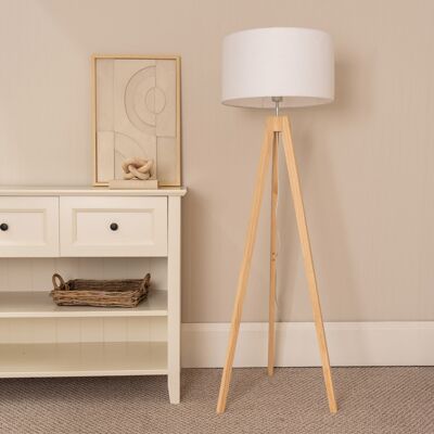 Fjørde & Co Barneveld Natural Wood Tripod Floor Lamp with Fabric Lamp Shade White 150cm H X 45cm W X 45cm D Fjørde & Co Barneveld Natural Wood Tripod Floor Lamp with Fabric Lamp Shade White 150cm H X 45cm W X 45cm D