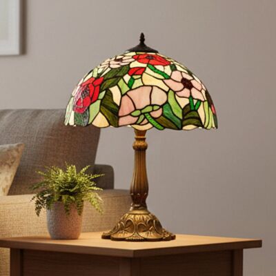 Astoria Grand Spring Flower Stained Glass Tiffany Table Lamp - Red/Pink/Green 45cm H x 40.64cm W x 40.64cm D Astoria Grand Spring Flower Stained Glass Tiffany Table Lamp - Red/Pink/Green 45cm H x 40.64cm W x 40.64cm D