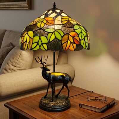 Astoria Grand Green Leaf Tiffany Table Lamp with Stag Base, 30cm Diameter Shade, 50cm Height Antique Brass 49cm H X 30cm W X 30cm D Astoria Grand Green Leaf Tiffany Table Lamp with Stag Base, 30cm Diameter Shade, 50cm Height Antique Brass 49cm H X 30cm W X 30cm D