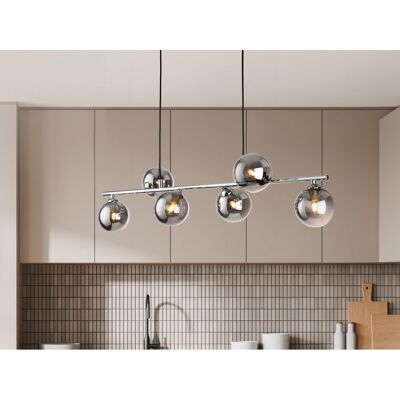 Firstlight Lando 6 Light Pendant Chrome/Grey 22cm H X 82.5cm W Firstlight Lando 6 Light Pendant Chrome/Grey 22cm H X 82.5cm W