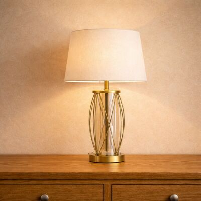 Fairmont Park Alexarae 50cm Glass & Metal Table Lamp with linen shade Gold/Natural 50cm H X 33cm W X 33cm D Fairmont Park Alexarae 50cm Glass & Metal Table Lamp with linen shade Gold/Natural 50cm H X 33cm W X 33cm D