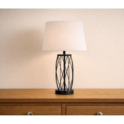 Fairmont Park Alexarae 50cm Black Frame Style Table Lamp with Linen Shade Beige 50cm H X 33cm W X 33cm D Fairmont Park Alexarae 50cm Black Frame Style Table Lamp with Linen Shade Beige 50cm H X 33cm W X 33cm D