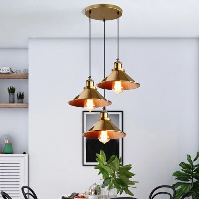 Borough Wharf Idabel 3 - Light Cluster Cone Pendant Yellow Brass 22cm W X 111cm D Borough Wharf Idabel 3 - Light Cluster Cone Pendant Yellow Brass 22cm W X 111cm D