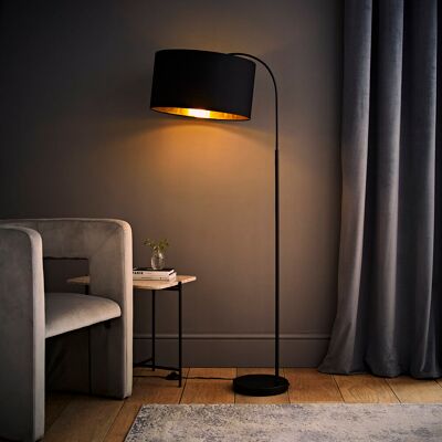 17 Stories Avacyn 155 cm Curva Trend Black Floor Lamp + Reni Large Black with Gold Inner Drum Shade Matte 155cm H X 60cm W X 67cm D 17 Stories Avacyn 155 cm Curva Trend Black Floor Lamp + Reni Large Black with Gold Inner Drum Shade Matte 155cm H X 60cm W X 67cm D