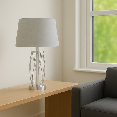 Fairmont Park Alexarae 50cm Glass & Metal Table Lamp with linen shade Silver/Grey 50cm H X 33cm W X 33cm D Fairmont Park Alexarae 50cm Glass & Metal Table Lamp with linen shade Silver/Grey 50cm H X 33cm W X 33cm D