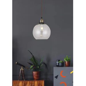 Loxton Lighting Vintage Smoked Glass Globe Pendant With Antique Brass Textile Twisted Wire Suspension, Ceiling Rose And Matching Metal Bulbholder Set 25.0 H x 25.0 W x 25.0 D cm