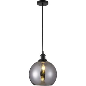 Loxton Lighting Vintage Smoked Glass Globe Pendant With Matt Black Textile Wire Suspension, Ceiling Rose And Matching Metal Bulbholder Set gray 25.0 H x 25.0 W x 25.0 D cm