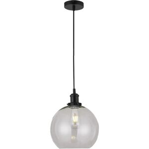 Loxton Lighting Vintage Smoked Glass Globe Pendant With Matt Black Textile Wire Suspension, Ceiling Rose And Matching Metal Bulbholder Set black 25.0 H x 25.0 W x 25.0 D cm