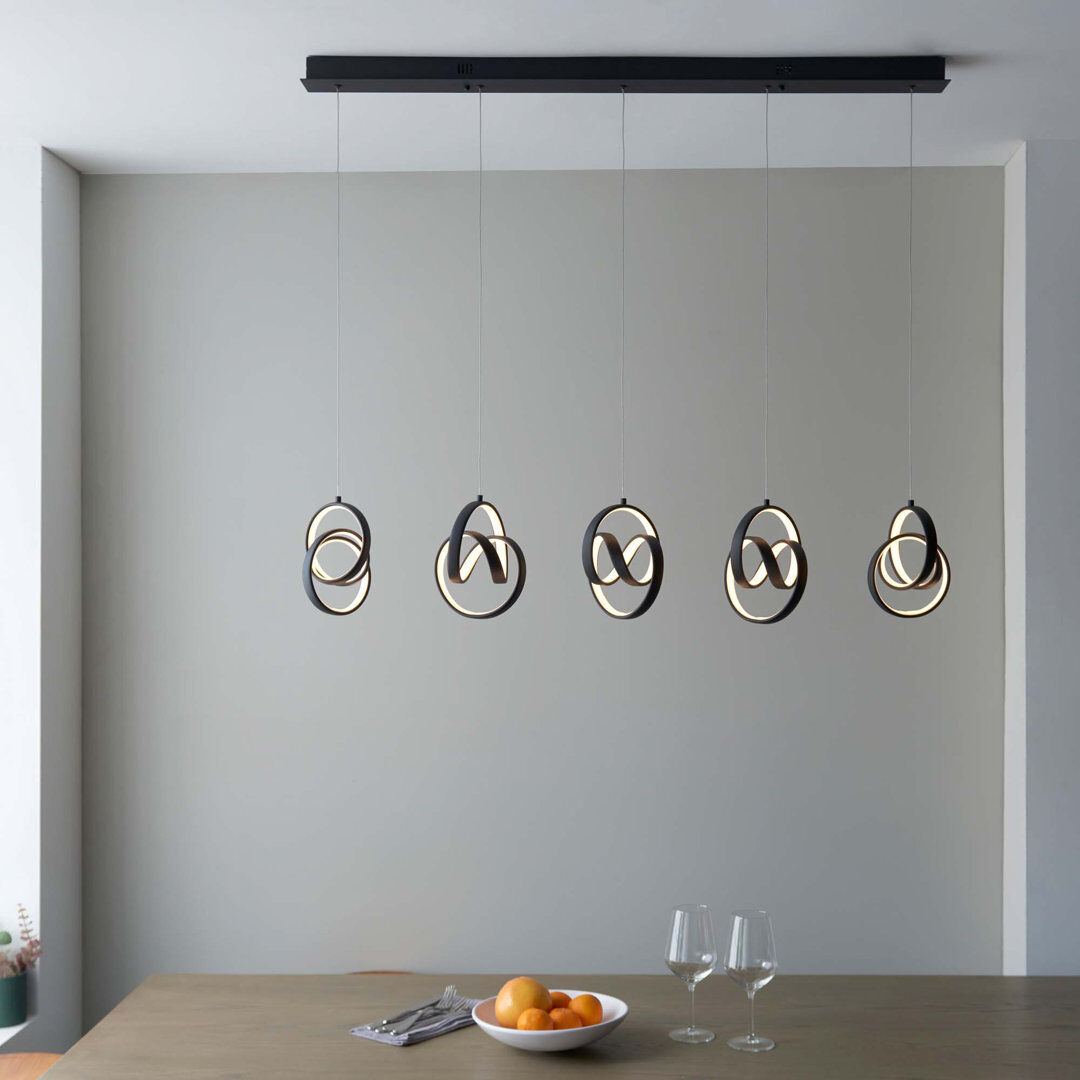 Ivy Bronx Adaya 5 - Light Kitchen Island Geometric LED Pendant Textured Black And White Silicone 40cm H X 116.5cm W X 16.5cm D