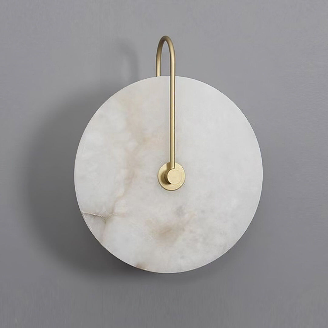 Canora Grey Siena - Marble Design LED Wall Light – Modern Round Marble Sconce with Gold Metal, Simple Night Lamp for Living Room, Bedroom & Hallway Marble 25cm H X 25cm W X 14cm D