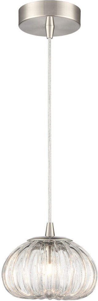 Fairmont Park Satin nickel single pendant with clear ribbed enclosed glass with inverted base Satin Nickel 8.4cm H X 5.6cm W
