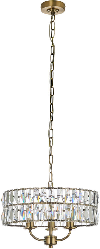 Mercer41 Yukon 3 - Light Drum Chandelier with Crystal Accents Antique Brass 12.8cm H X 38.5cm W X 38.5cm D