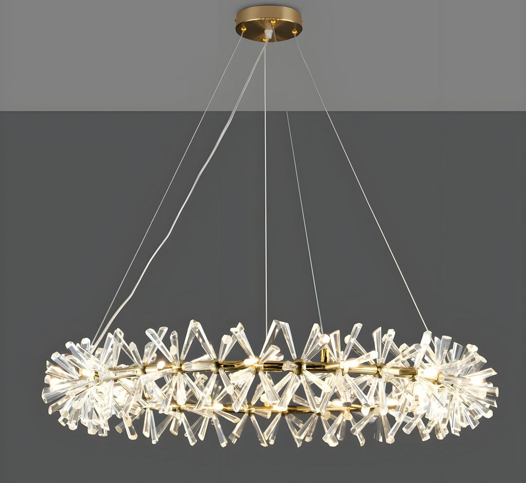 Mercer41 Gowdy 1 - Modern Crystal Dandelion Chandelier – Fireworks Design Chrome Metal Pendant Light, Flush Mount Ceiling Fixture for Living Room, Bedroom, Din Gold 14cm H x 40cm W x 40cm D