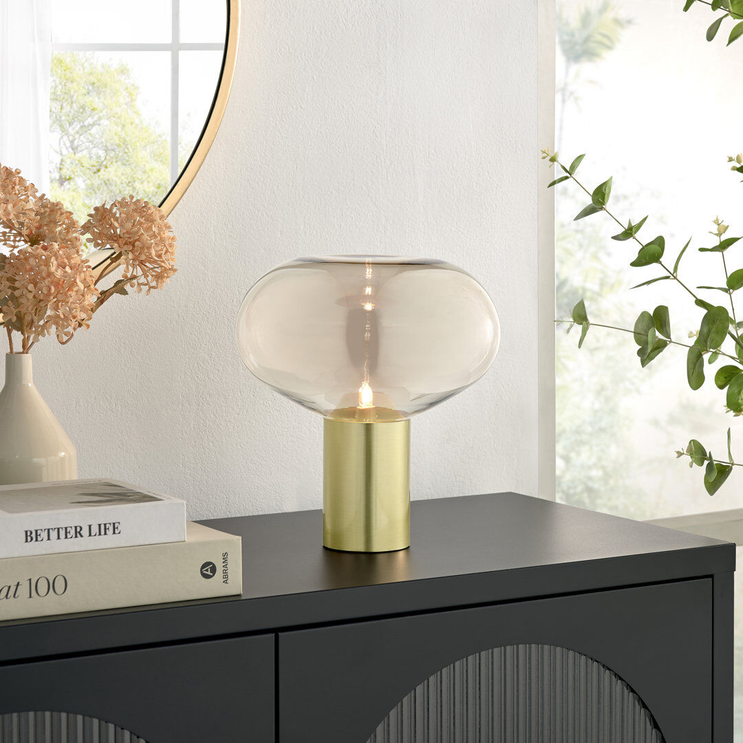 Furniture Box Shar Brushed Brass Table Lamp - Mid Century Modern Bedside Light Gold 25cm H X 23cm W X 23cm D