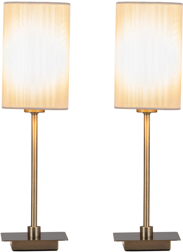 Fairmont Park PAIR (2X) DARWEN Square Stick ANTIQUE BRASS CW LARGE IVORY STRING SHADE Antique Brass 37cm H X 10cm W X 10cm D