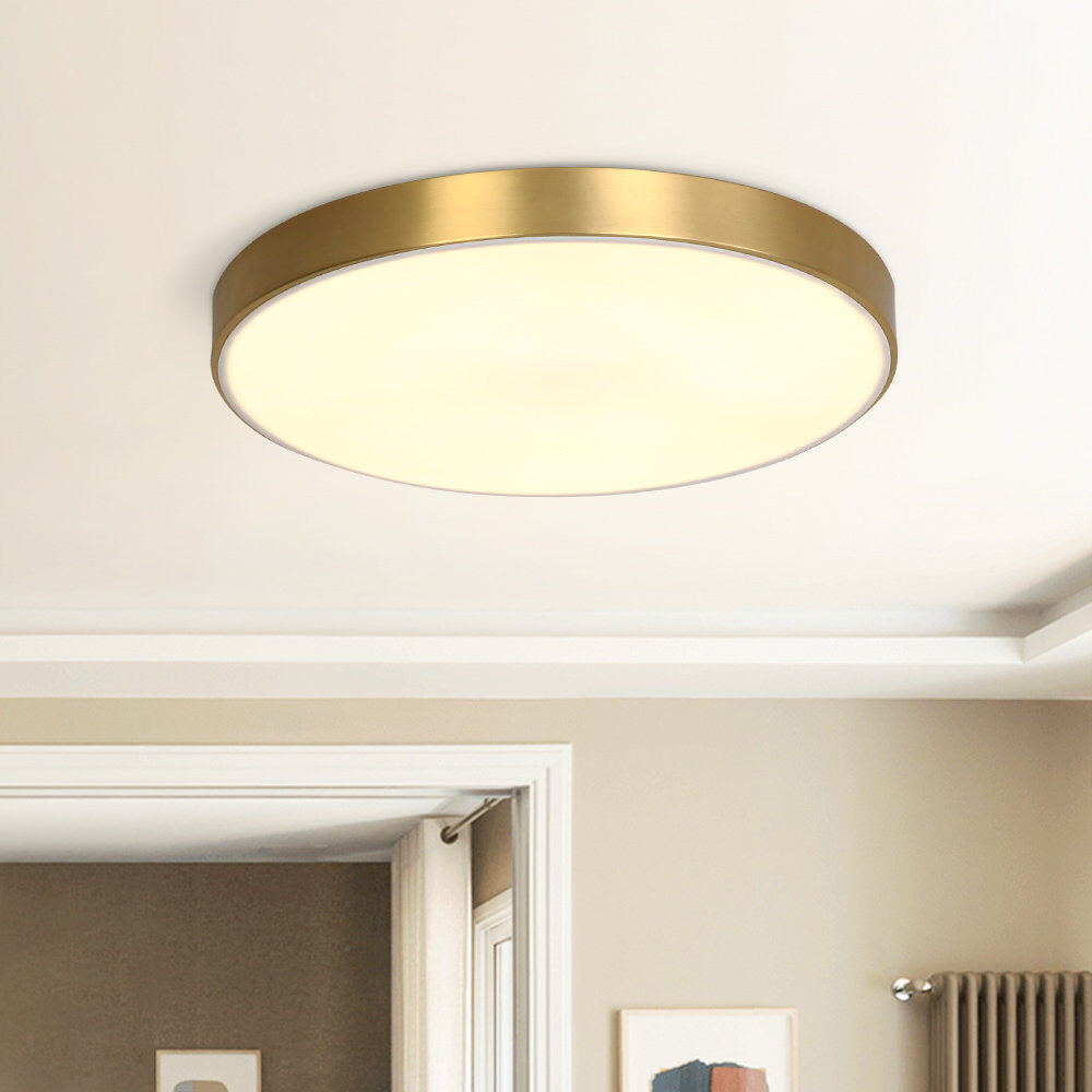Fairmont Park Erika Modern Round 30Cm LED Flush Mount Ceiling Light With White Acrylic Shade Copper 10.16cm H X 30cm W X 30cm D