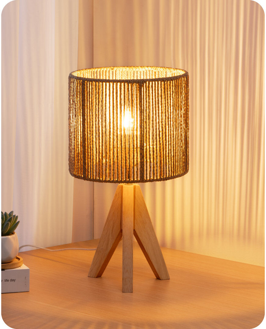 17 Stories 36Cm Wood Tripod Striated Paper Lampshade Table Lamp, Led Bulb Included Wood 20.5cm H X 20.5cm W X 18cm D