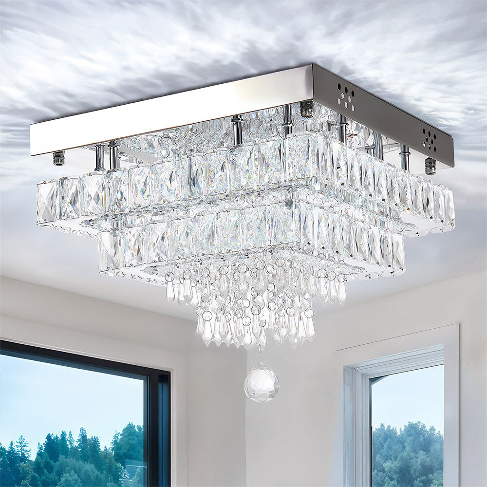 Fairmont Park Crystal LED Flush Mount Stainless Steel 25cm H X 35.3cm W X 35.3cm D