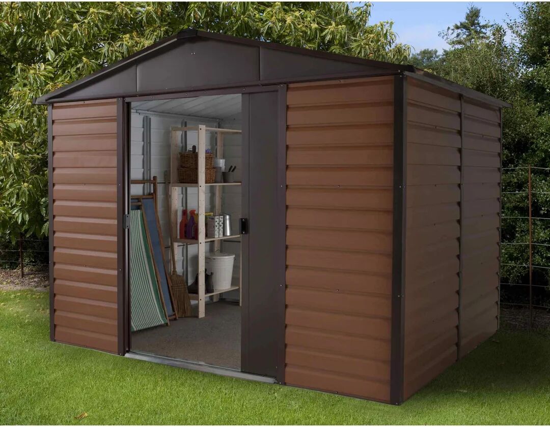 YardMaster 10 ft. W x 12 ft. D Metal Apex Garden Shed brown 224.0 H x 303.0 W x 376.0 D cm