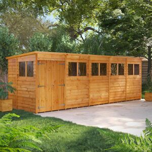 Powersheds 20 x 6ft Timber Overlap Pent Garden Shed, Double Doors Brown 190.8cm W X 608.6cm D X 202.8cm H
