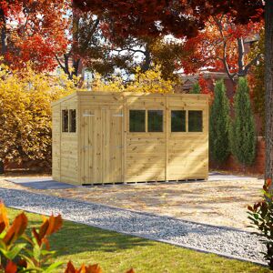 Powersheds 12 x 6ft Premium Pressure Treated Timber Pent Garden Shed, Double Doors Brown 190.8cm W X 373.2cm D X 224.8cm H