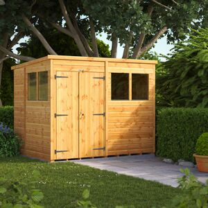 Powersheds 8 x 6ft Timber Tongue & Groove Pent Garden Shed, Double Doors Brown 190.8cm W X 251.6cm D X 202.8cm H