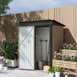 Outsunny Garden 5 ft. W x 3 ft. D Galvanised Steel Storage Shed Brown;Grey 161cm W X 95cm D X 181cm H