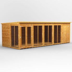 Powersheds 20 x 8ft Timber Tongue & Groove Pent Summerhouse Combi (includes 4ft Side Store)