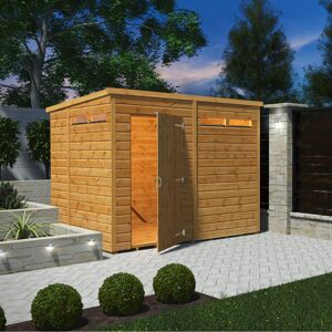 Powersheds 8 x 6ft Timber Tongue & Groove Security Pent Garden Shed Brown 190.8cm W X 251.6cm D X 202.8cm H
