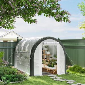 Outsunny 6.5 Ft W x 10 Ft D Polytunnel Greenhouse White 200cm H X 200cm W X 296cm D