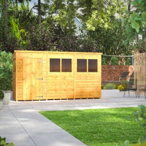 Powersheds 12 x 4ft Timber Tongue & Groove Pent Garden Shed Brown 130.8cm W X 370.6cm D X 202.8cm H