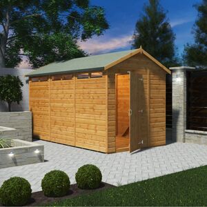 Powersheds 12 x 6ft Timber Tongue & Groove Security Apex Garden Shed Brown 191.4cm W X 384.2cm D X 228.8cm H