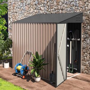 Dakota Fields Blockus 4 ft. W x 7 ft. D Galvanized Steel Pent Garden Shed Brown/Dark Gray 128.5cm W X 214.1cm D X 203.4cm H