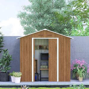 Outsunny 6.5 ft. W x 3.5 ft. D Galvanised Steel Storage Shed Brown 194cm W X 110cm D X 196cm H