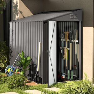 Dakota Fields Blockus 4 ft. W x 7 ft. D Galvanized Steel Pent Garden Shed Dark Grey/Green 128.5cm W X 214.1cm D X 203.4cm H