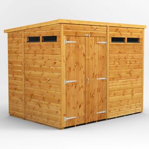 Powersheds 8 x 6ft Timber Tongue & Groove Security Pent Garden Shed, Double Doors Brown 190.8cm W X 251.6cm D X 202.8cm H