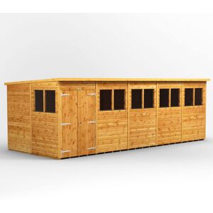Powersheds 20 x 8ft Timber Tongue & Groove Pent Garden Shed Double Doors Brown 260.4cm W X 608.6cm D X 202.8cm H