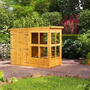 Powersheds 4 x 8ft Timber Tongue & Groove Pent Potting Shed Double Doors Brown 260.4cm W X 132.6cm D X 202.8cm H