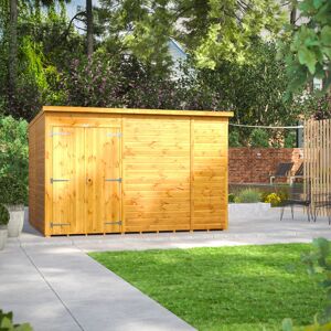 Powersheds 10 x 8ft Timber Tongue & Groove Windowless Pent Garden Shed Double Doors Brown 260.4cm W X 311.6cm D X 202.8cm H